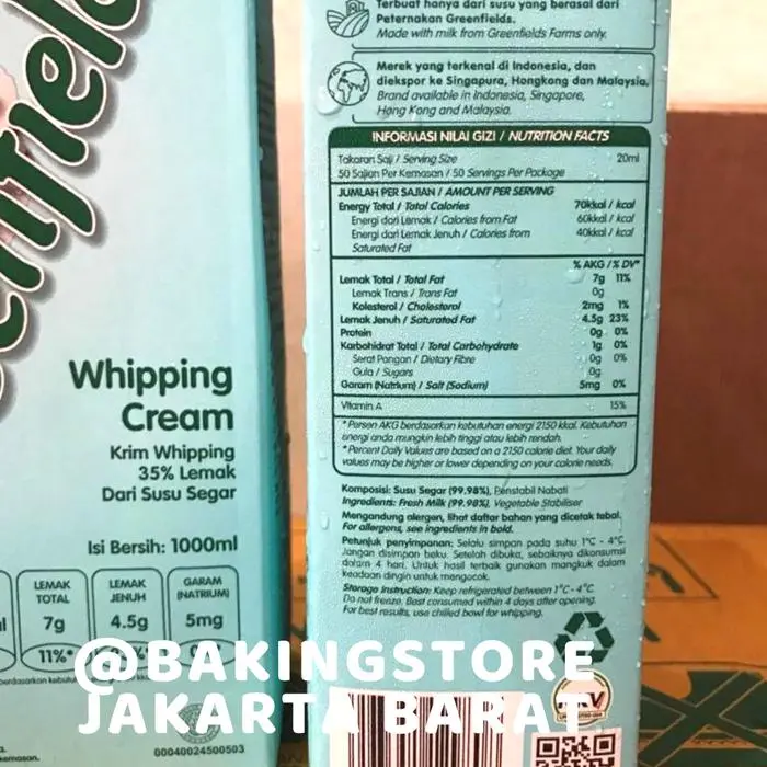 Promo Whipping Cream Greenfields 1 Liter Berkualitas