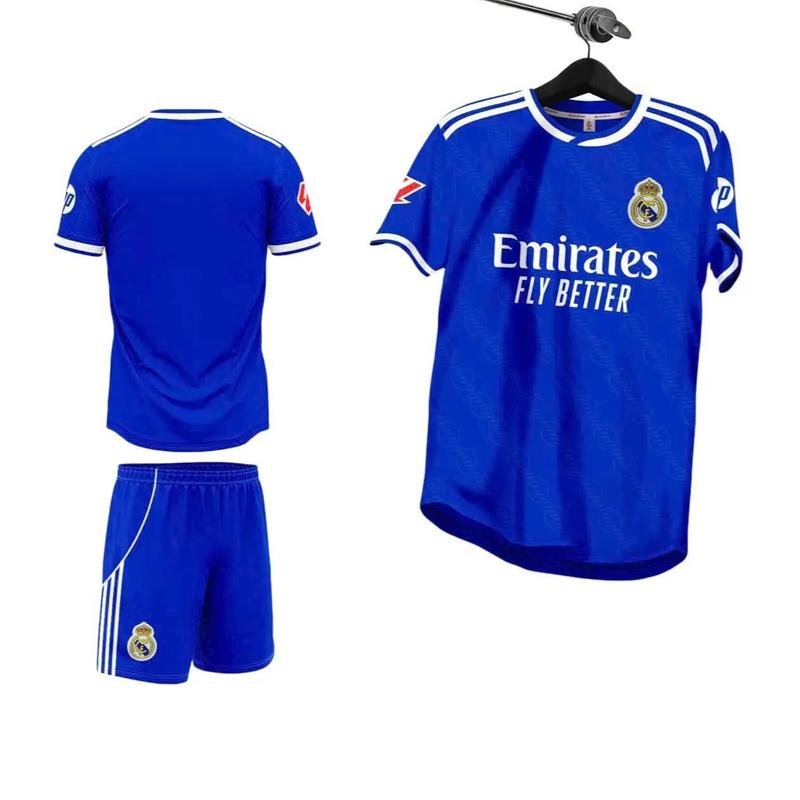  Bộ quần áo bóng đá Real xanh bích 2025. Vải mè kim. Logo thêu. In tên số theo yêu cầu 