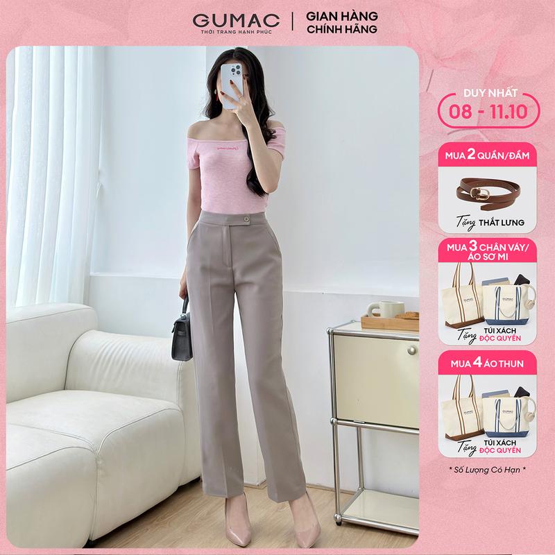 [MUA 2 TẶNG THẮT LƯNG] Quần tây nữ dáng ống đứng có chồm lưng cài khuy nút tạo kiểu thời trang GUMAC LQF0626