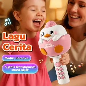 Mikrofon anak-anak berbentuk bebek lucu dalam bahasa Indonesia  Dapat digunakan untuk interaksi orang tua dan anak, dapat memutar lagu anak-anak tanpa perlu Bluetooth, mainan mikrofon pendidikan dini bahasa Indonesia untuk pengenalan musik anak-anak