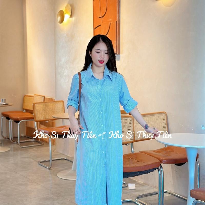 H711 Váy Sơ Mi Kẻ Thêu Dáng Xuông Dài Che Khuyết Điểm- Chất Thô Kẻ L1 - KSTT.