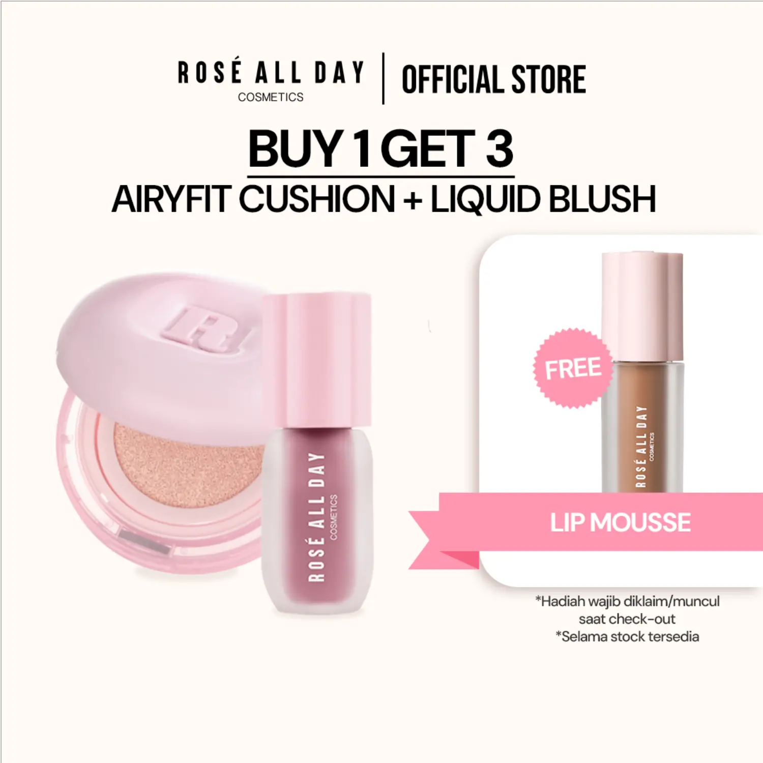 [199k Get 3]  Rosé All Day I The Realest Airyfit Glow Cushion + Cheeky Flush Liquid Blush