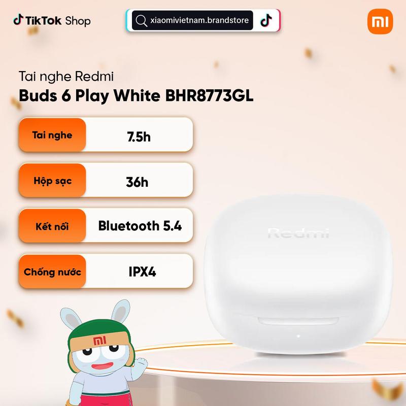   KOL  Tai nghe Bluetooth Xiaomi Redmi Buds 6 Play BHR8773GL BHR8776GL - Nghe nhạc chất lượng cao - Nhét Tai   sản phẩm không có kèm sạc  