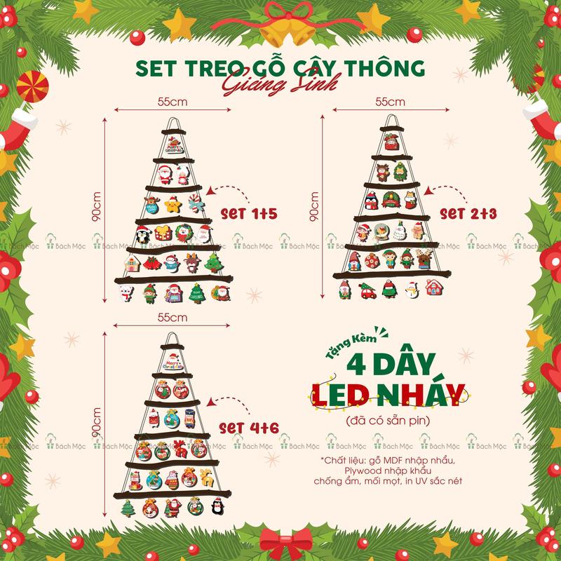 GIÁNG SINH 2025 Cây thông Noel lắp ghép treo tường trang trí Giáng Sinh tặng đèn led nháy của nhà Bách Mộc