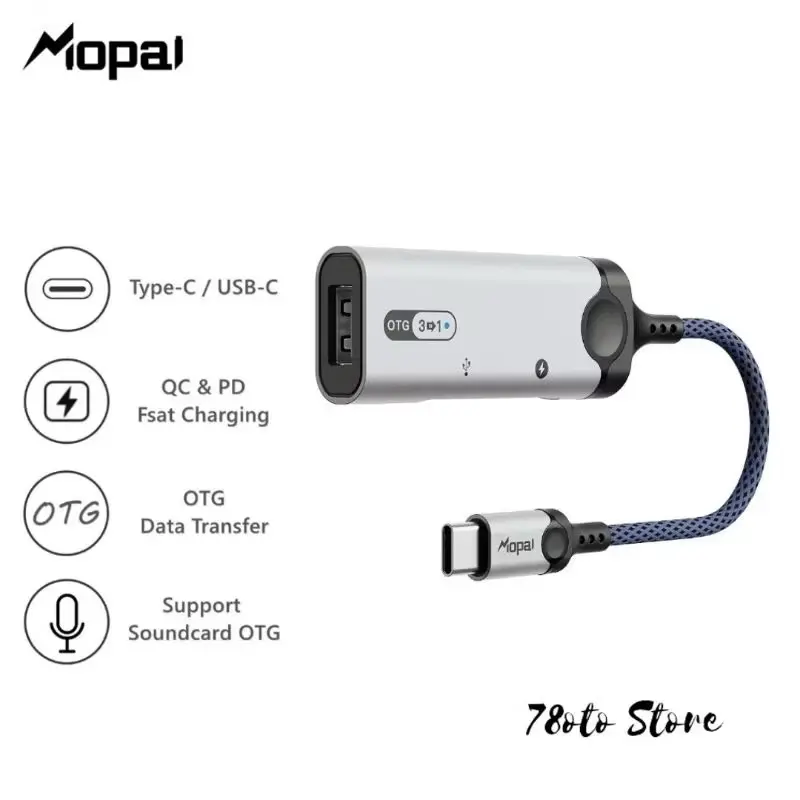 Mopai KT511 3in1 OTG Type C iOS Android to USB 3.0 Type C With Charging QC & PD, Support Flasdisk, Soundcard, HDD/SSD Up to 4Tb