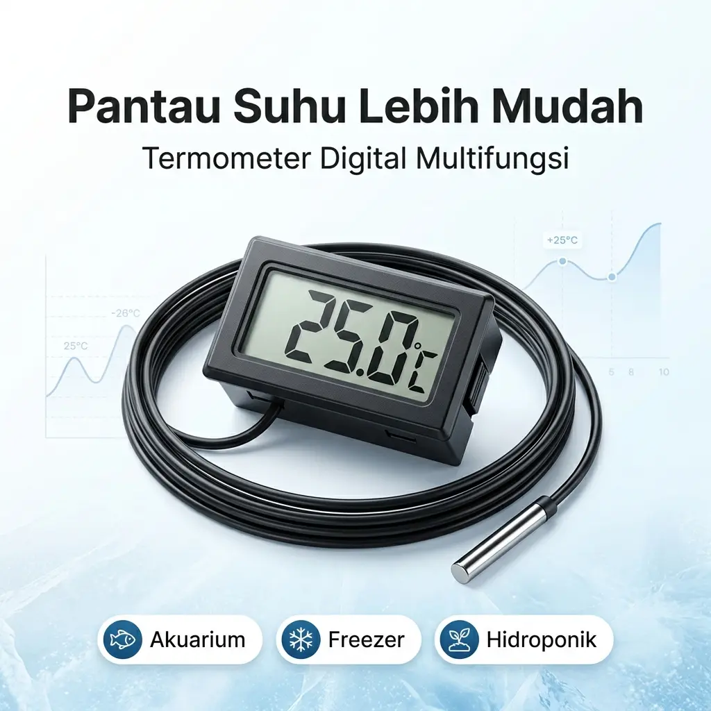 Pengukur Suhu Ruangan Freezer Kulkas Mini Digital Thermometer dengan Probe Tahan Air untuk Kulkas Gudang Aquarium dan Ruang Tunggu
