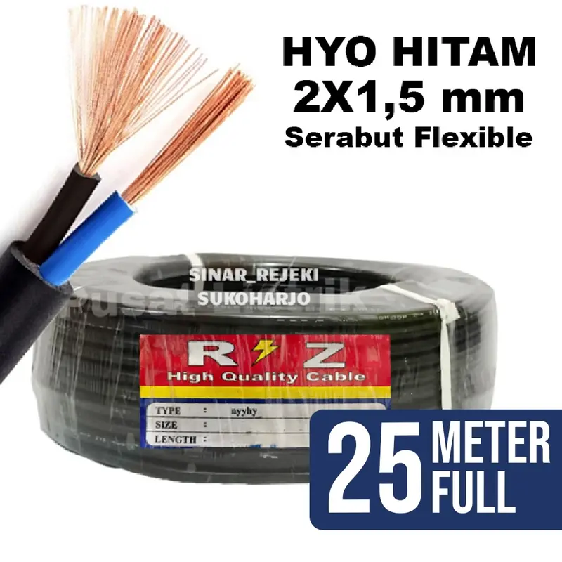 Kabel Listrik HYO 2x1,5 Hitam Serabut HYO Hitam 1 Roll 25 Meter Full 0