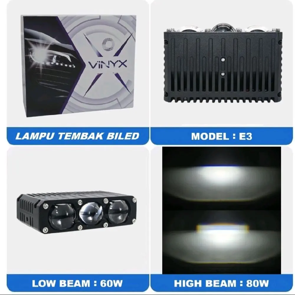 Lampu Tembak Biled E3 Vinyx Lampu Sorot 3 Mata LED Laser Gun Slim Gepeng Grill Mobil Stang Kolong Spakbor Motor Lasergun - Putih