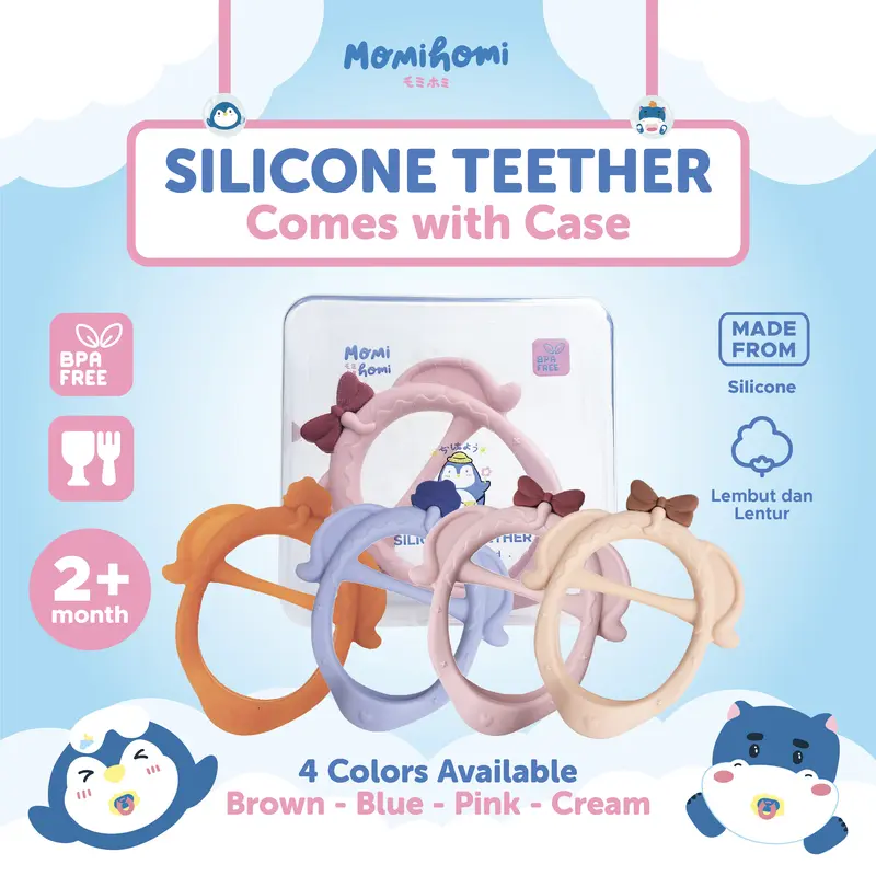 Momi Homi Teether Grab Pita Silicone Baby Elephant Silikon Empeng Gigitan Bayi Bentuk Gelang Premium case BPA FREE Biru 0