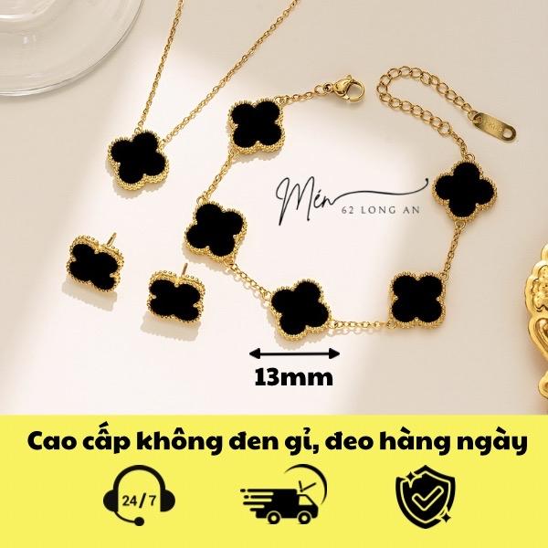 Set Lắc Tay, Dây Chuyền, Bông tai cỏ 4 lá. Phụ kiện trang sức cao cấp. Không phai màu, không đen gỉ TS