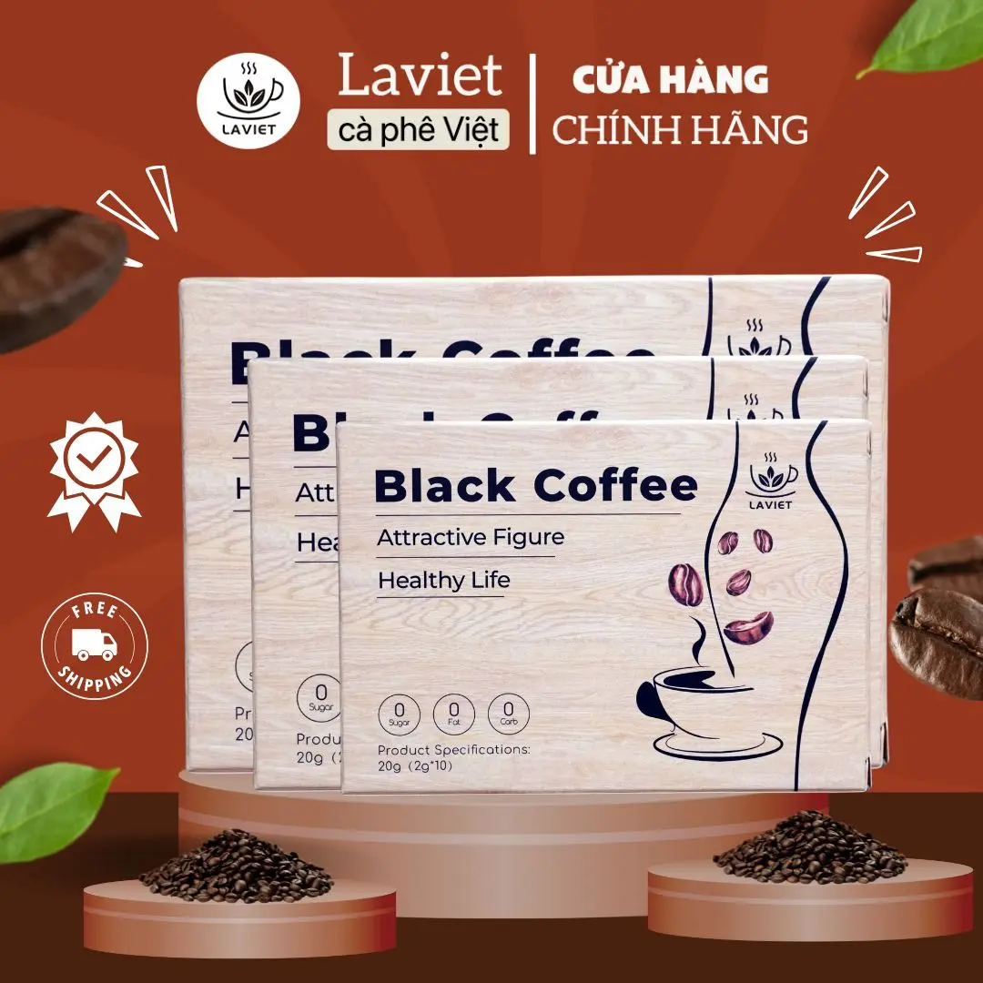 Cà phê đen hòa tan healthy Laviet Black Coffee hộp 10 gói x 2g (không đường) - Cafe