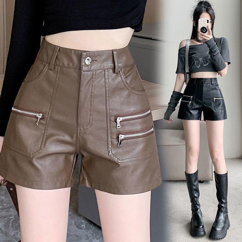 Quần Đùi Da PU, Dành Cho Nữ, Hàng Mới Về, Phong Cách Mùa Thu Và Mùa Đông, Quần Ôm Phong Cách Hàn Quốc