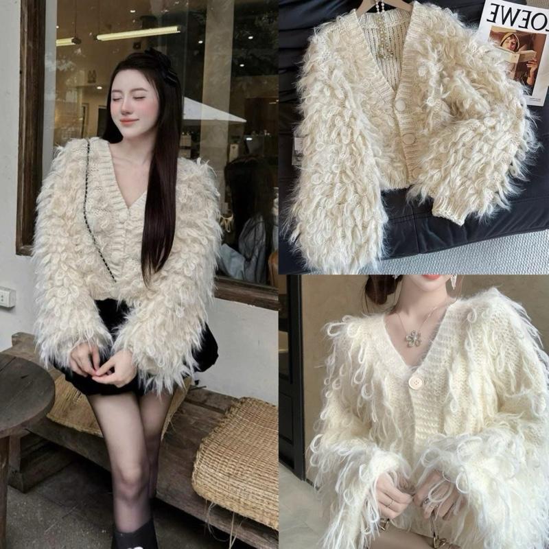 QC Chính Phẩm Live Sao Gửi Vậy Áo Len Lông Tua Rua Cổ Tim Phối Cúc Bọc Bản to Dễ Mix Phối Đồ Sang Xinh Dịp Noel Lễ Tết Thu Đông Cho Nữ By DiepGZ121125