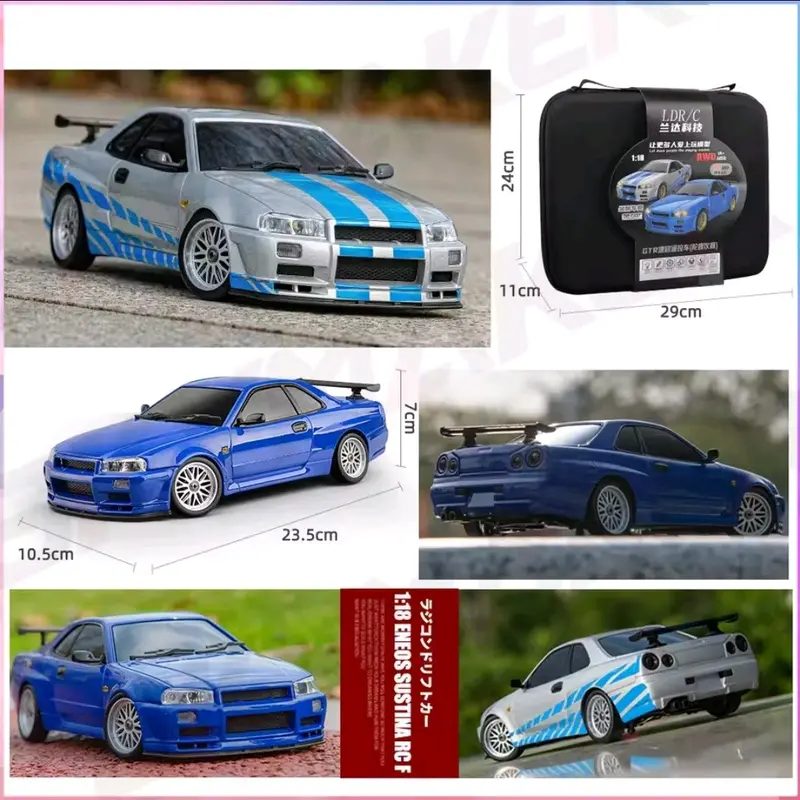 RC DRIFT RWD NISSAN SKYLINE GTR R34 R-34 BODY METAL ALLOY SCALE 1/18 FAST FURIOUS BRIAN Remote Toys Control 5