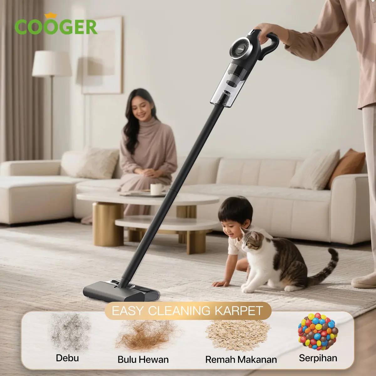 [SPECIAL] COOGER Vacuum Pel CV6 Black Cordless Portable Penyedot Debu Lantai Penghisap Bulu Kucing Vakum Sofa Kasur 3in1 dengan Sikat Putar 360°
