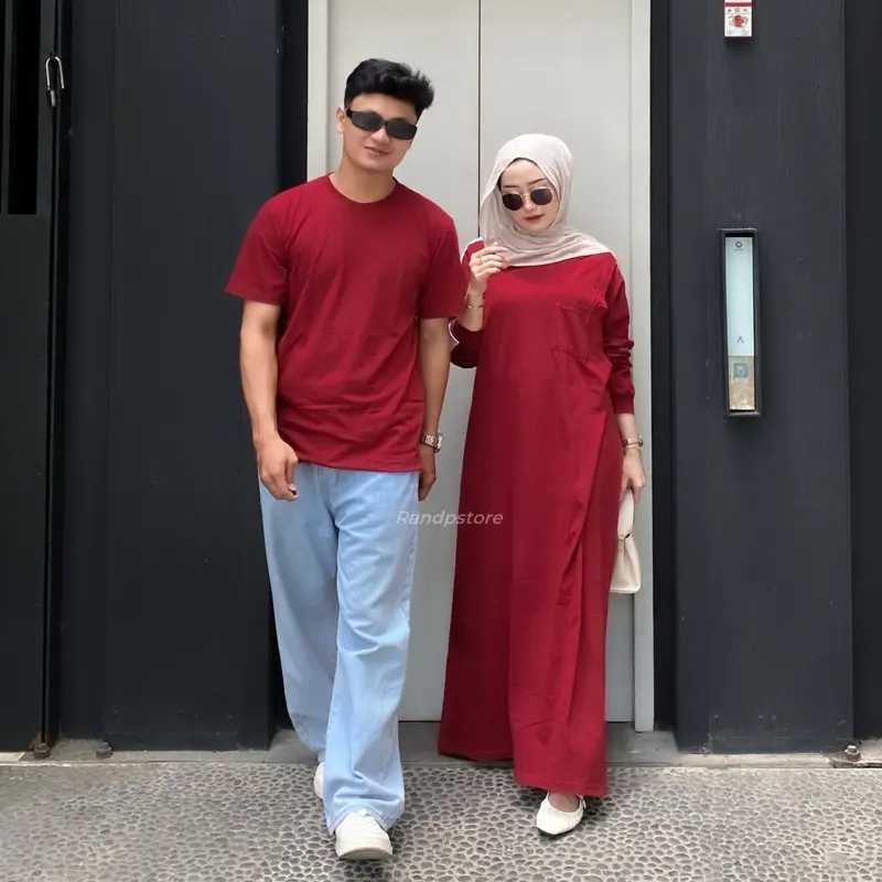 Baju Pasangan Inara Busui Nonbusui - Couple Gamis Bahan Kaos Combed 24s Bigsize  Kombinasi Sarimbit Muslim 3