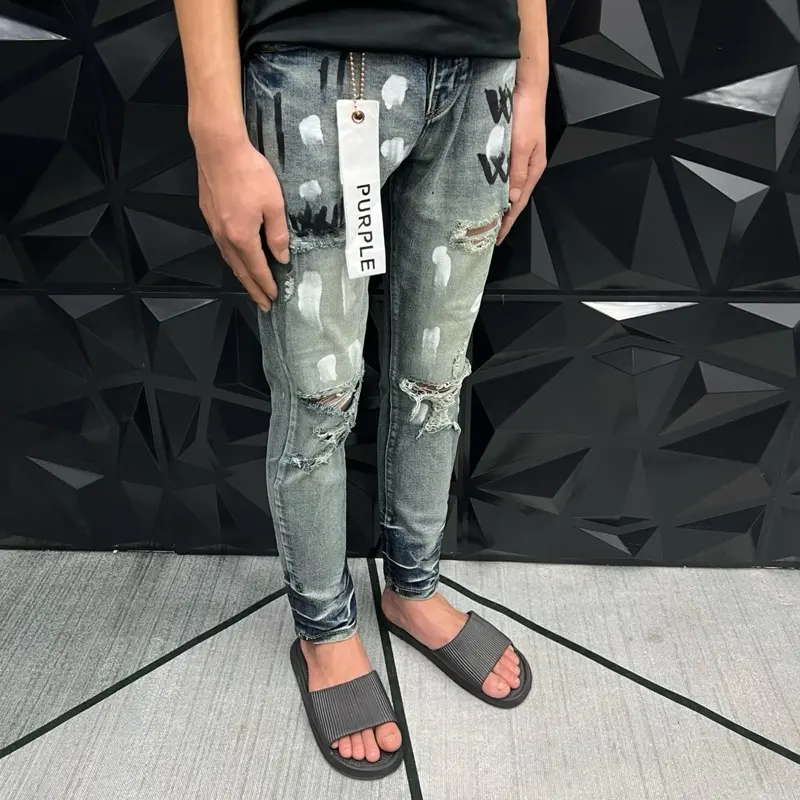 Quần jeans purple xanh bạc rách gối nam nữ Hot new DOANH XÙ JEAN VN