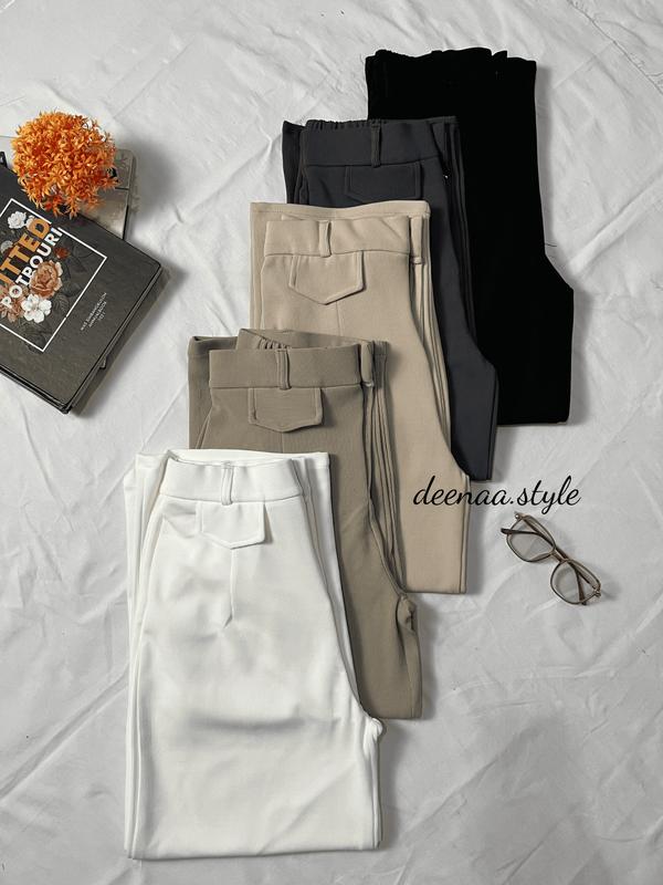 Oro Pants Knit Celana Panjang Korean Style Wanita Highwaist Anti Kusut Nyaman Casual Basic Kulot Formal Loose Kantor Variasi Kantong Karet ivory outfit ootd 2