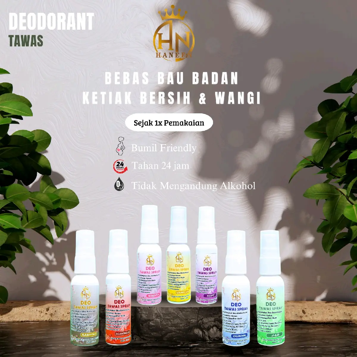 Deodoran Tawas Spray by Haneen/ deo tawas spray 30mil / anti burket tahan 24jam Deodorant Ketiak anti bakteri