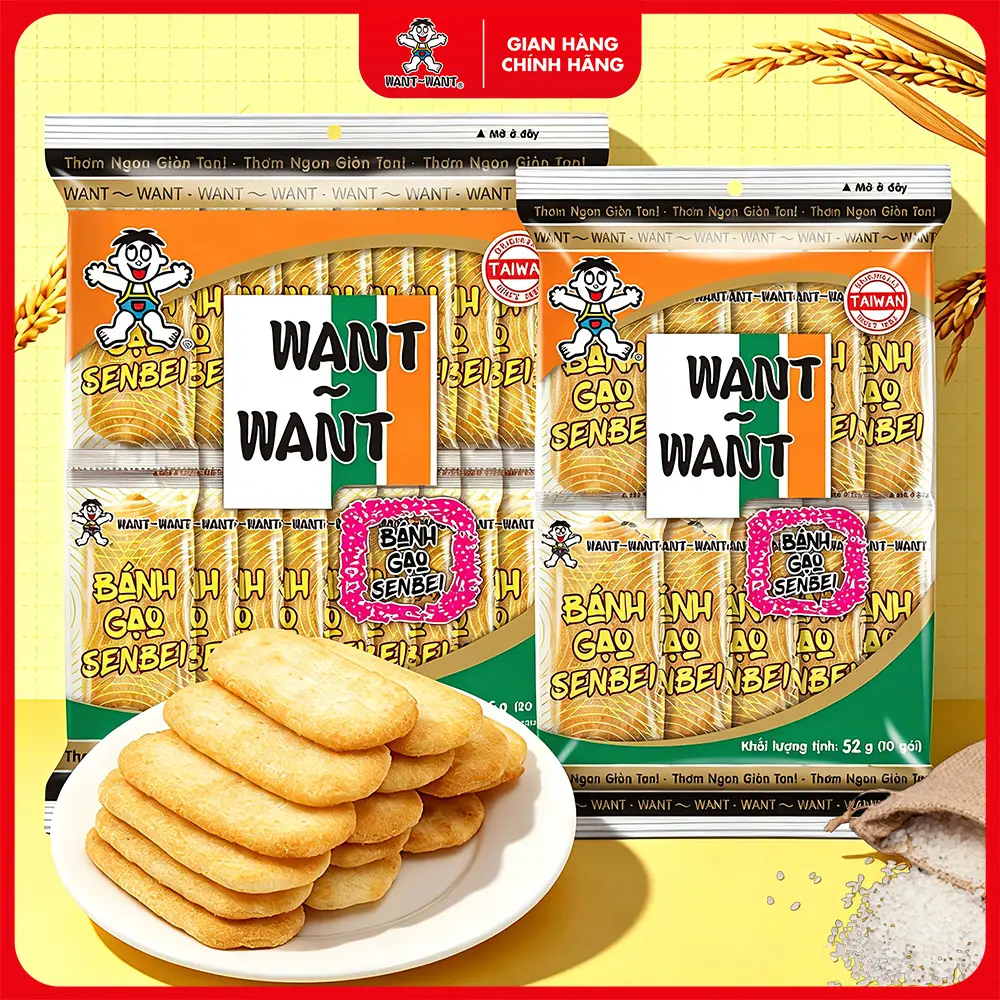 BÁNH GẠO SENBEI WANT-WANT VỊ NƯỚC TƯƠNG NHẬT BẢN LOẠI 52G & 105G