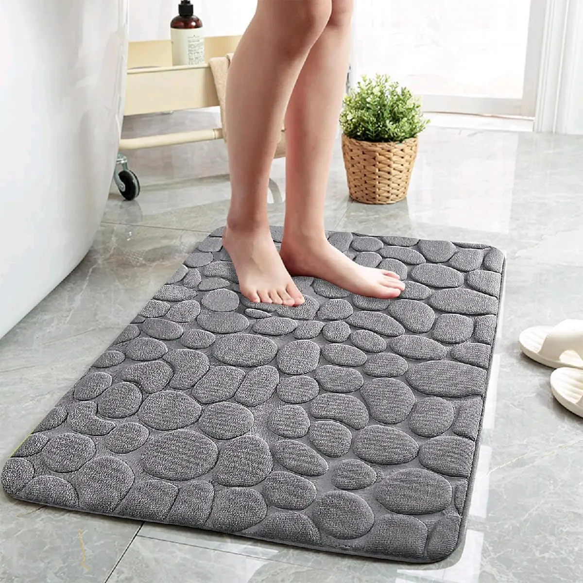 Keset Kamar Mandi Anti Slip Motif batu Lembut timbul Cobble Stone Non-Slip Super Absorbent 60x40cm karpet kamar mandi batu empuk menyerap air Super  Lantai Kain
