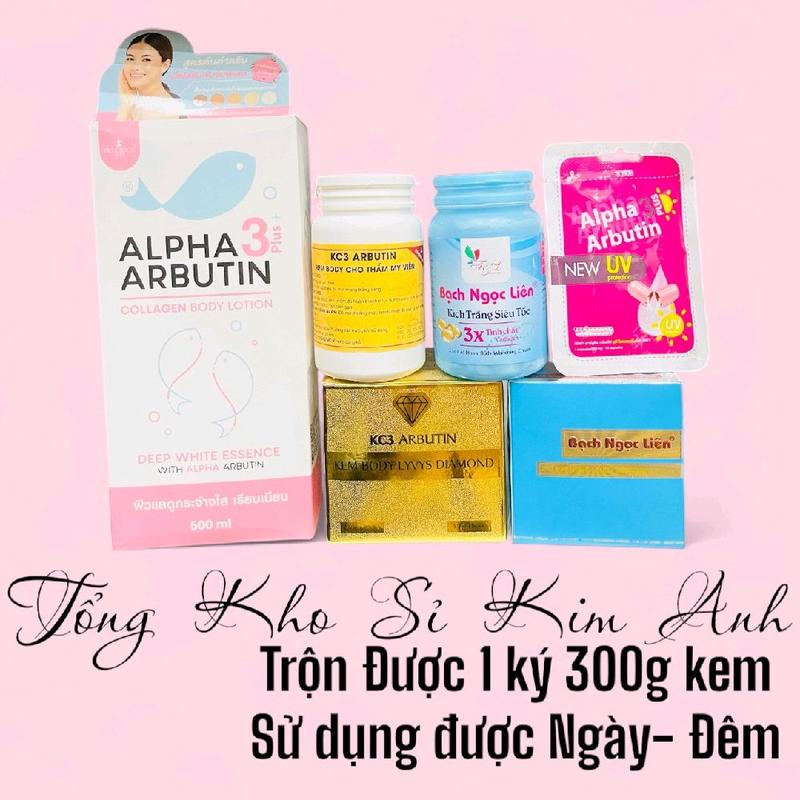 COMBO KEM TỰ TRỘN CẤP TỐC ( bạch ngọc liên xanh . Livy's. 3c3 Vàng + tinh chất bạch ngọc liên. dưỡng thể abutin + vĩ alpha mới ) sáng nhanh