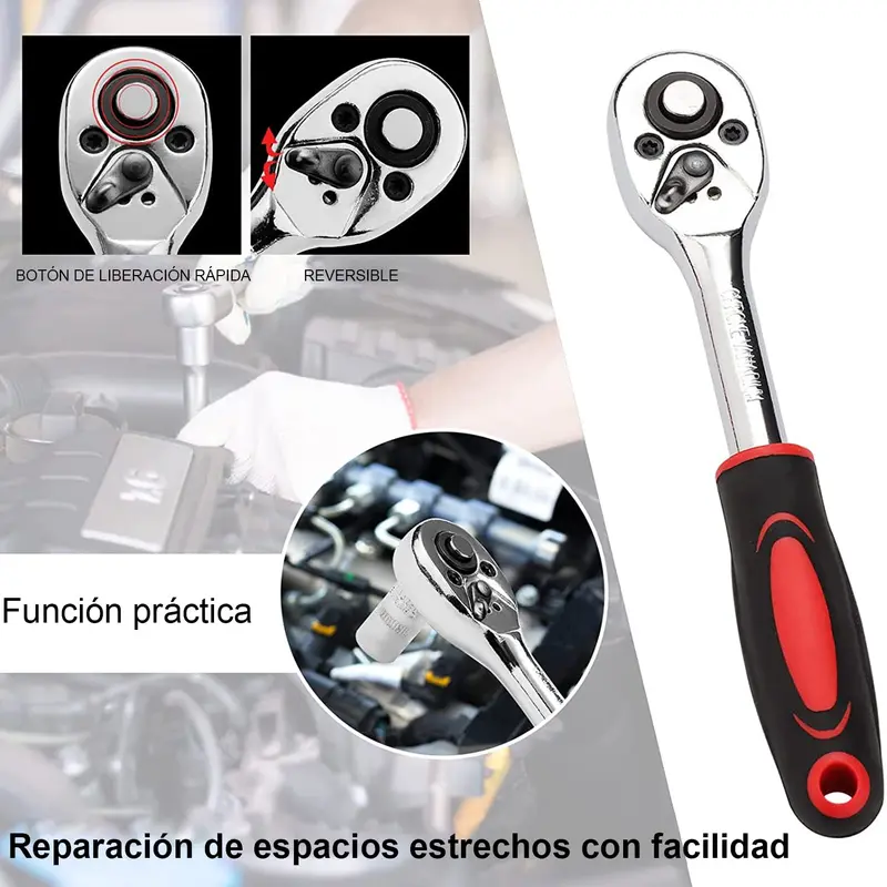 Juego de 46 llaves de trinquete y herramientas de dados Kit de reparación de destornilladores de accionamiento de 1/4 de pulgada Juego de llaves de vaso combinadas con estuche de almacenamient - Foto 6