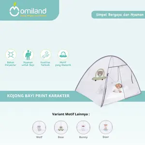 Omiland Kojong Bayi Tenda Portable Praktis Kelambu Anti Nyamuk Motif Bunny Bear Deer Wolf 95x77x64 cm