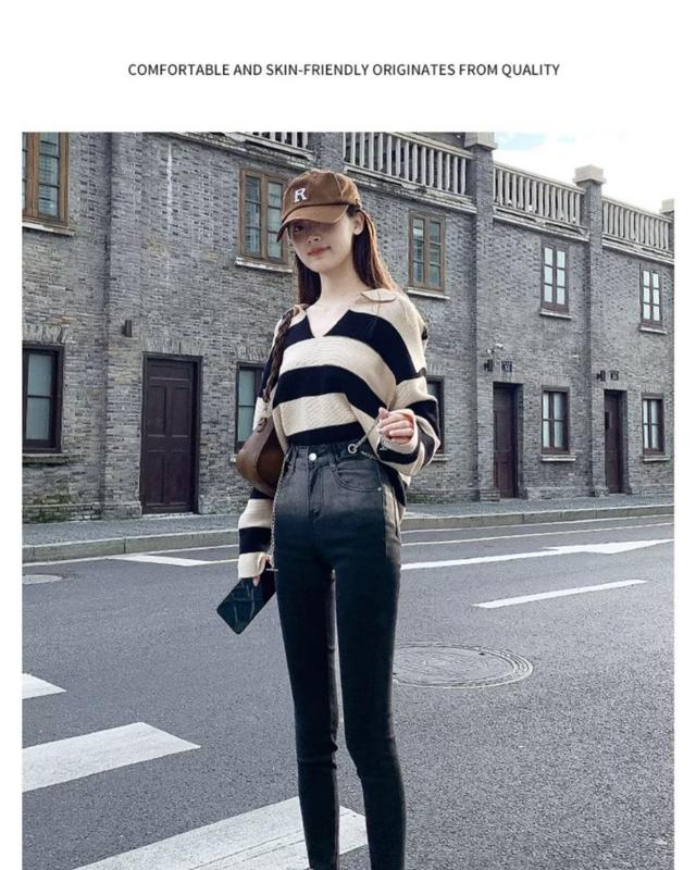 Product Introduction of Black jeans with small feet are cool, high waist and slim, tight-fitting little pants in autumn and winter of 202 4