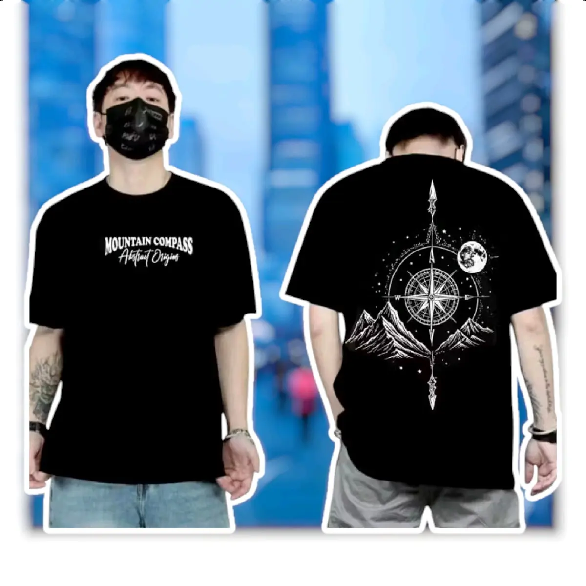 Kaos Distro Lengan pendek Pria dan wanita Motif sablon mountain compass  Cod Flash sale Katun combed Lokal Lembut