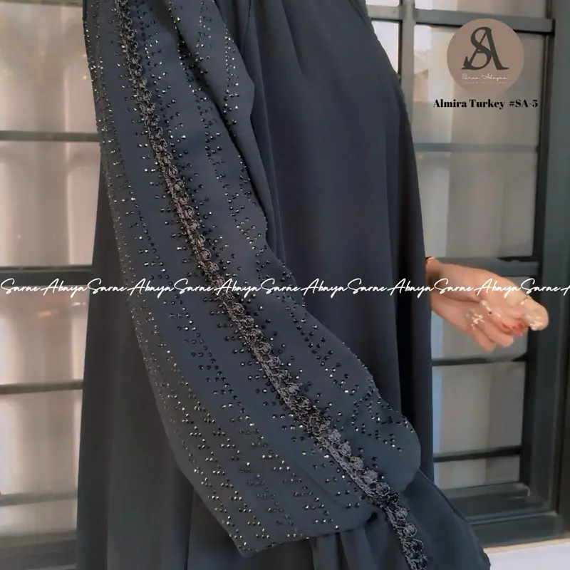 (Promo) Sarae Abaya Turkey Premium Alesha SA-57 Bordir Payet Ceruty Pesta Arab Turki Cantik Muslim Mewah Gamis Dress Wanita Lebaran Hitam Dewasa Kondangan 6