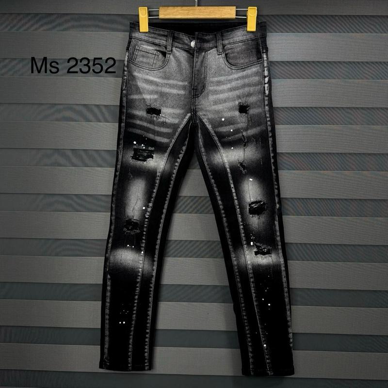 Mẫu quần jean nam dài 2 đáy, nối thân đê quyy tông màu đen xám wash viền, rách lót chất cotton dày dặn co giãn 4c