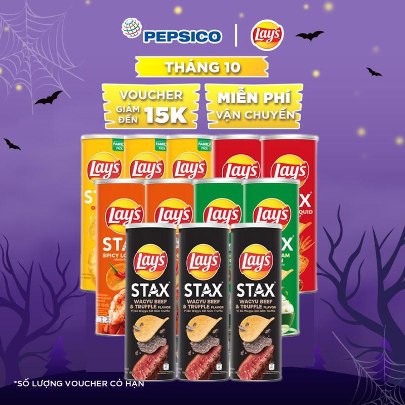 Combo 12 Hộp Lay's Stax Mix Vị 100gr ( 3 Tự Nhiên, 3 Nấm Truffle, 2 Tôm Hùm Ngũ Vị, 2 Mực Sốt Cay, 2 Kem Chua Hành)