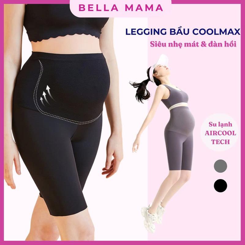 Quần legging bầu lửng su lạnh cool max siêu nhẹ mát co dãn quần bầu legging su đáp bụng to Bella Mama QS2