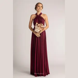 Dress Pesta Premium Multiway Dear Lovely in Maroon Merah Dark Red Wine - Bridesmaid Dress Seragam Baju Bridesmaid Multiway Dress - Bahan Stretch, Long Dress Maxi, Bonus Kemben dan Brosur Tutorial Panjang Formal Gaun Wanita Fit