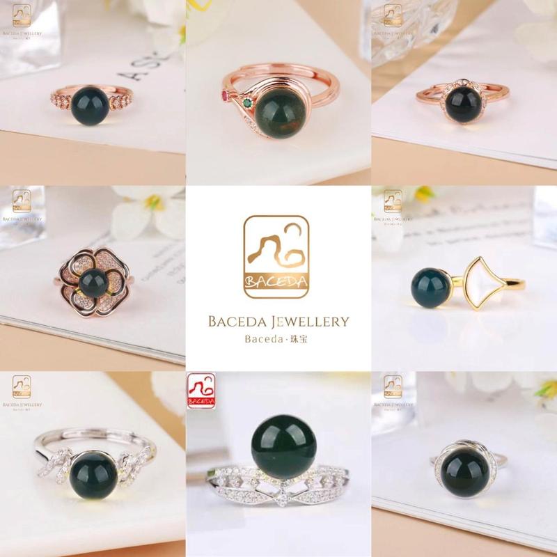 Product Introduction of Blue Amber ring S925 adjustable band open work rings special flower pattern fashion design round gemstone 7