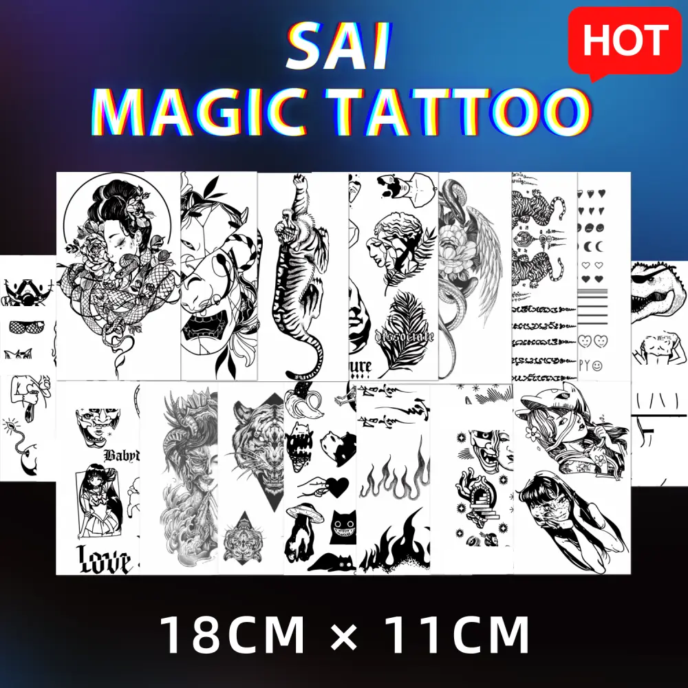 SAI MAGIC TATTOO Hình Xăm Ma Thuật Kéo Dài Đến 2 Tuần, Không Thấm Nước, Lâu Dài, Hình Xăm Giả Tạm Thời, Nhãn Dán 06