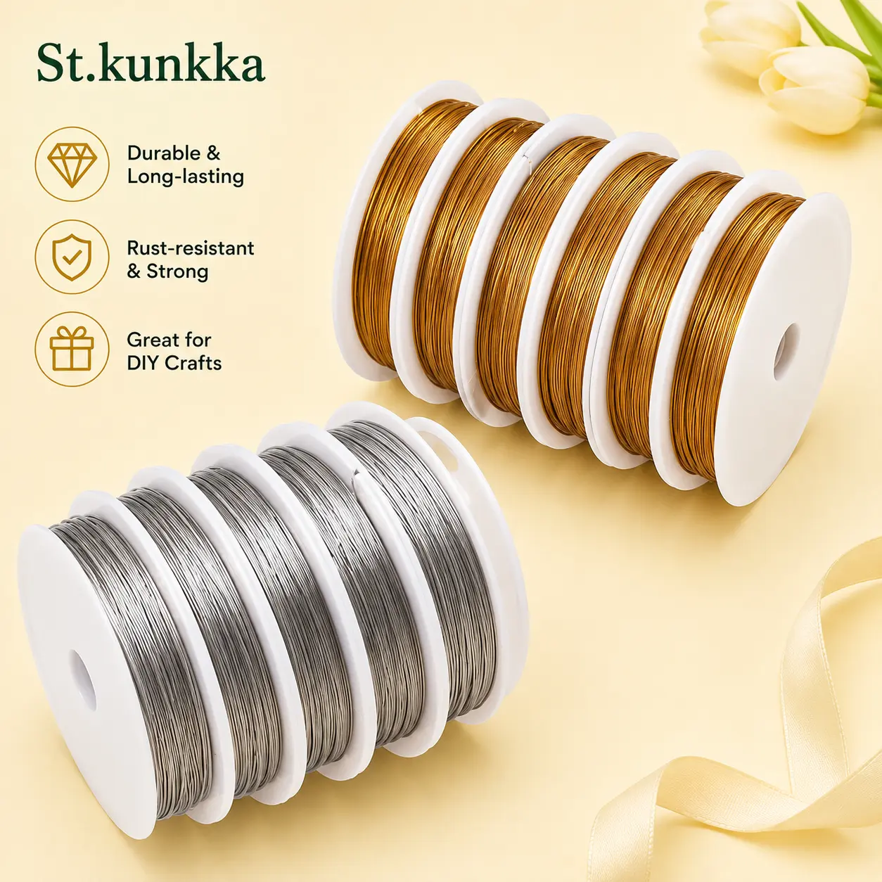 St.kunkka Dây thép không gỉ, 1 cuộn / lô 0.3/0.45/0.5/ 0,6mm, chịu lực, đường mạnh mẽ, dây cườm đuôi hổ để làm đồ trang sức, tìm kiếm