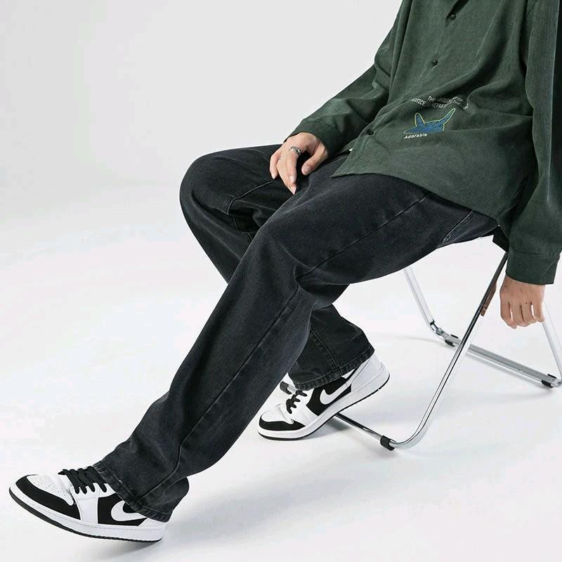 Celana Panjang Pria Jeans Loose Pant Korean Style Gombrang Hitam Muda Tebal Distro 2