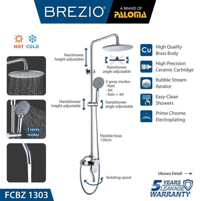 BREZIO FCBZ 1303 Shower Tiang Set Column Mandi Keran Kran Panas Dingin