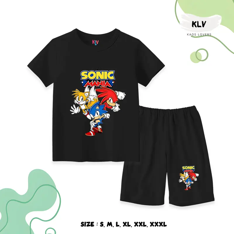 Setelan Kaos Anak Motif Sonic Mania Lengan Pendek Laki-laki Perempuan 0