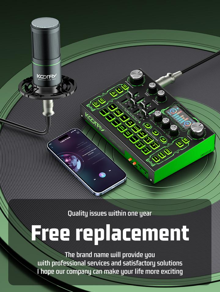 Product Introduction of koorfly-KF01 sound card ZX320 mic set Audio Bluetooth External Peralatan Bernyanyi atau siaran langsung dengan headphones dan microphone 36