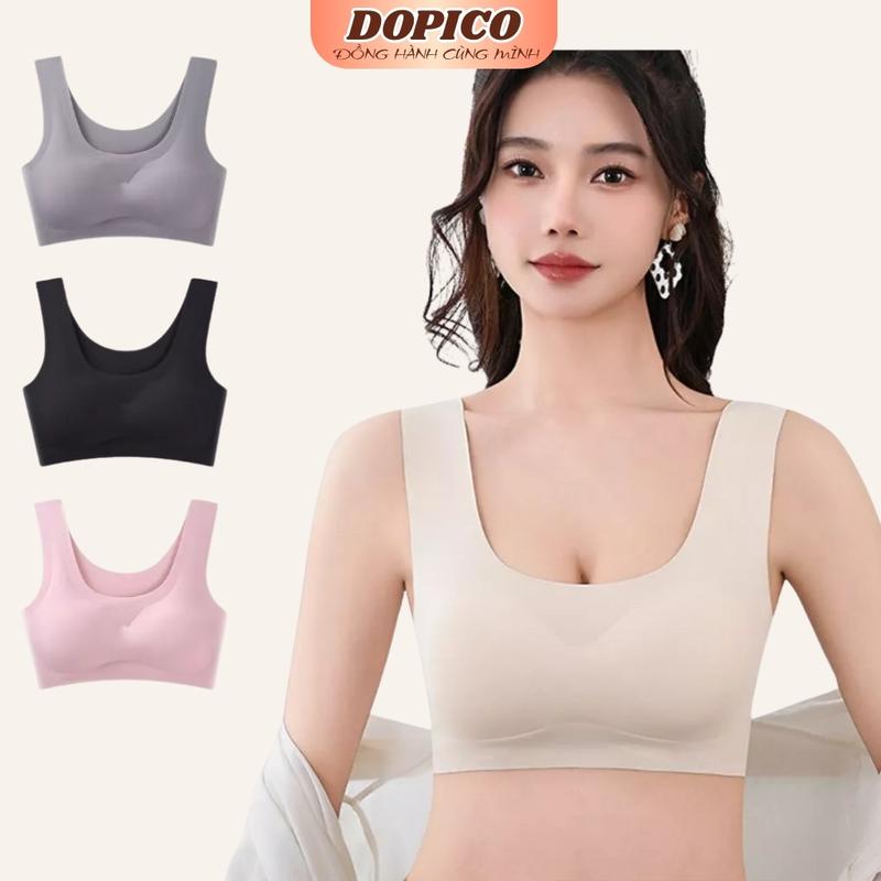 Áo ngực Nữ đúc su thun lạnh đệm ngực mềm mại thoáng mát, áo lot nữ Bra Women không gọng dây bản to màu sắc thanh lịch DOPICO A5262 Tua Rua Nhung Top áo trong nhà kin