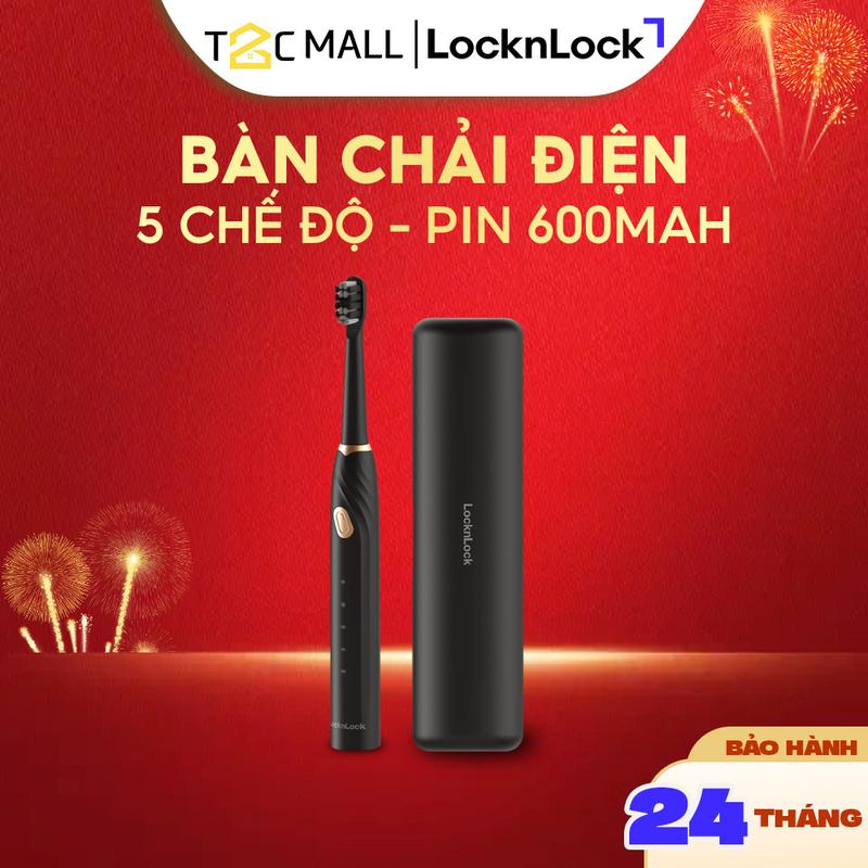 Bàn chải điện LocknLock Electric Toothbrush 5 chế độ làm sạch, dung lượng pin 600mAh, kèm 2 đầu bàn chải - T2C Mall Trắng Răng Nữ banchai dien