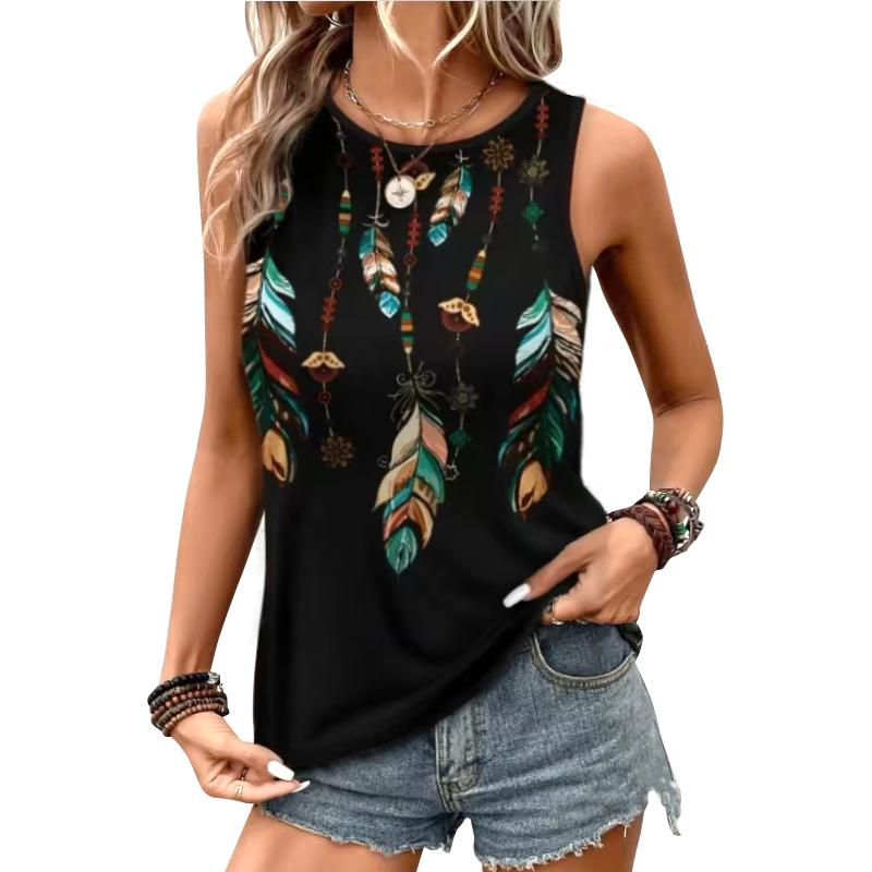 Casual Sleeveless Print Round neck Vests Casual Sleeveless Print Round neck Vests