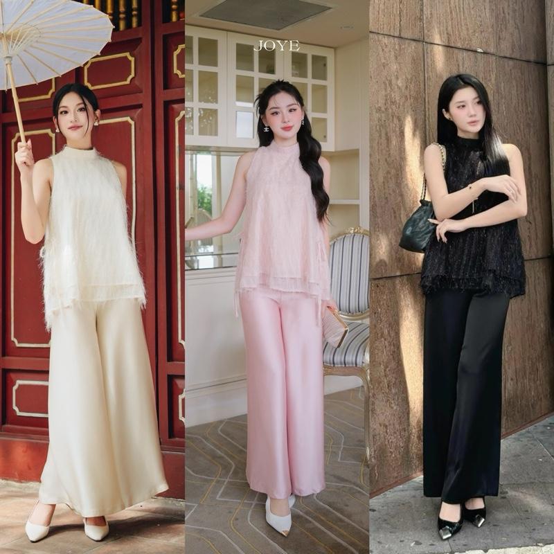 Joye - Yếm Trân Dao Tiểu Thư Thắt Nơ Cài Cúc Ngọc Phía Sau Phối Quần Lụa Satin Chất Vải Mềm Mịn Thoải Mái 20Y001