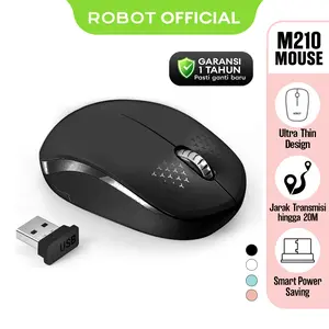 ROBOT Mouse Wireless M210 2.4GHz Optical 1600DPI dengan Receiver USB untuk PC Laptop Original Dpi Mouse Computer Nirkabel - Garansi Resmi 1 Tahun [BISA COD]