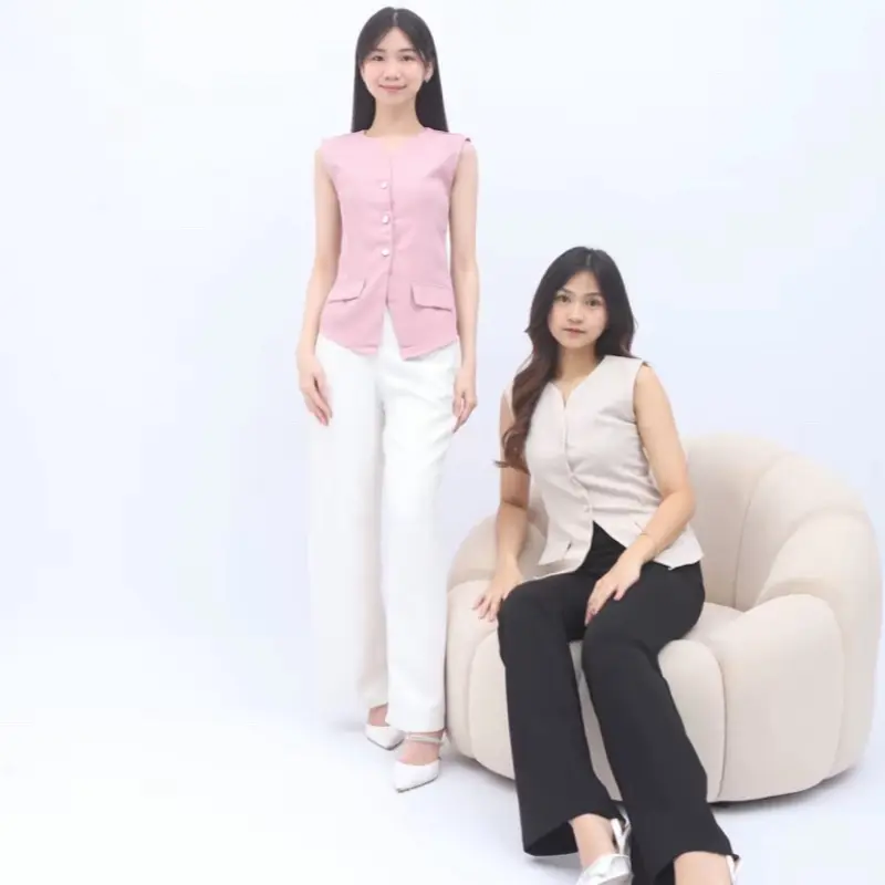 ￼Auxerre Vest top - Rompi Atasan Wanita kancing Semi wool Basic Simple - Atasan Wanita