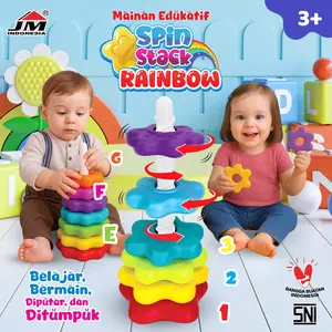 Indonesia Mainan Edukatif Spin Stack Rainbow - Mainan Stacking Warna- mainan edukatif anak pelangi Warni untuk Anak TK Meningkatkan Keterampilan Motorik Halus dan Kreativitas - Belajar