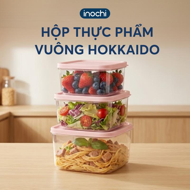 Hộp Đựng Thực Phẩm Thức Ăn Hokkaido vuông INOCHI Nhựa Cao Cấp Trong Suốt